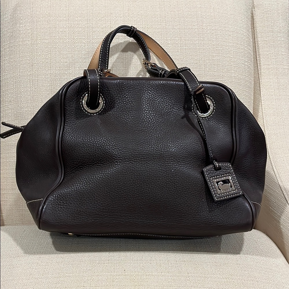 Dooney & Bourke Brown Satchel with Textured Leather and Slouchy Shape